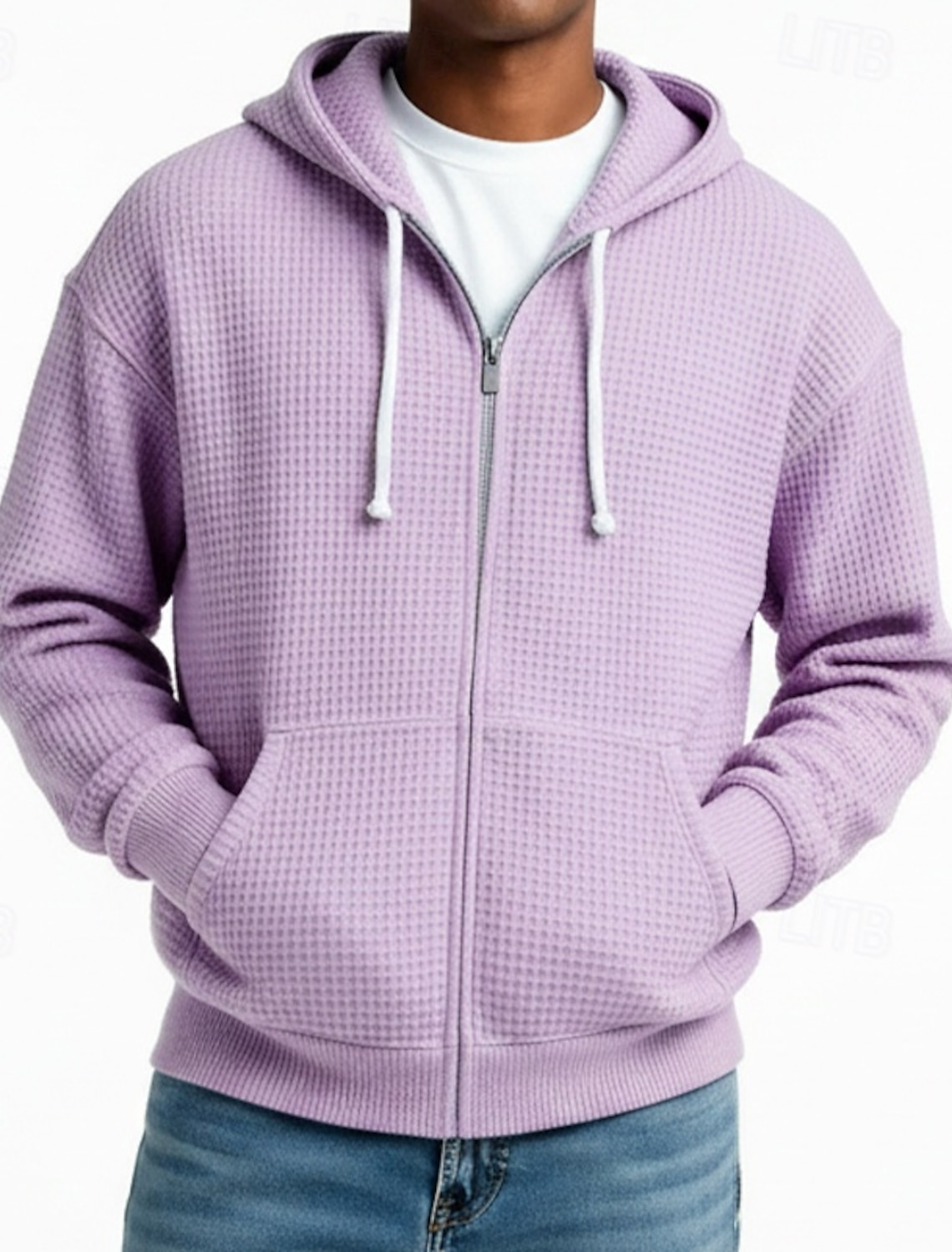 Men's Hoodie Full Zip Waffle Hoodies White Light Green Navy Blue Dark