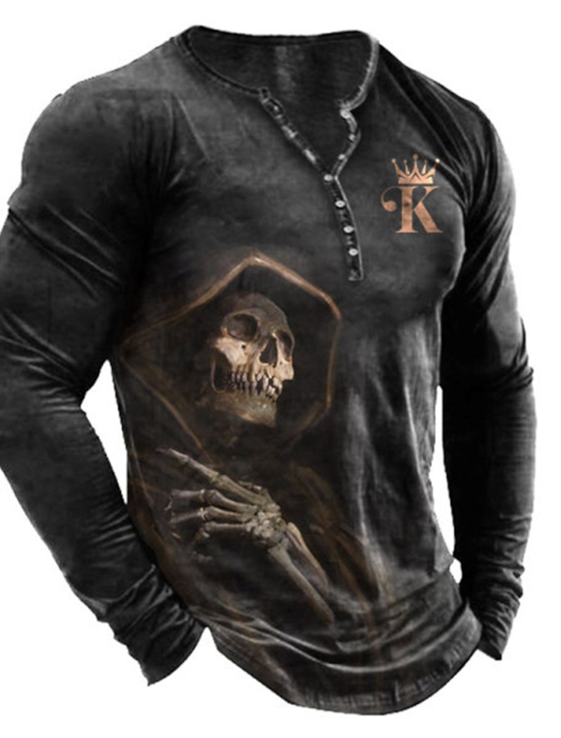 Men's T shirt Tee Henley Graphic Skull Black White Blue Green Gray 3D