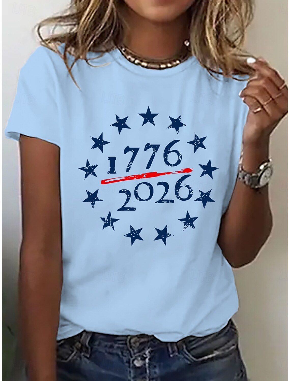 American Independence Day Women's T Shirt Print Graphic American Flag Stylish Classic Casual Short Sleeve V Neck Regular Tops Casual Daily White Brown Summer Spring