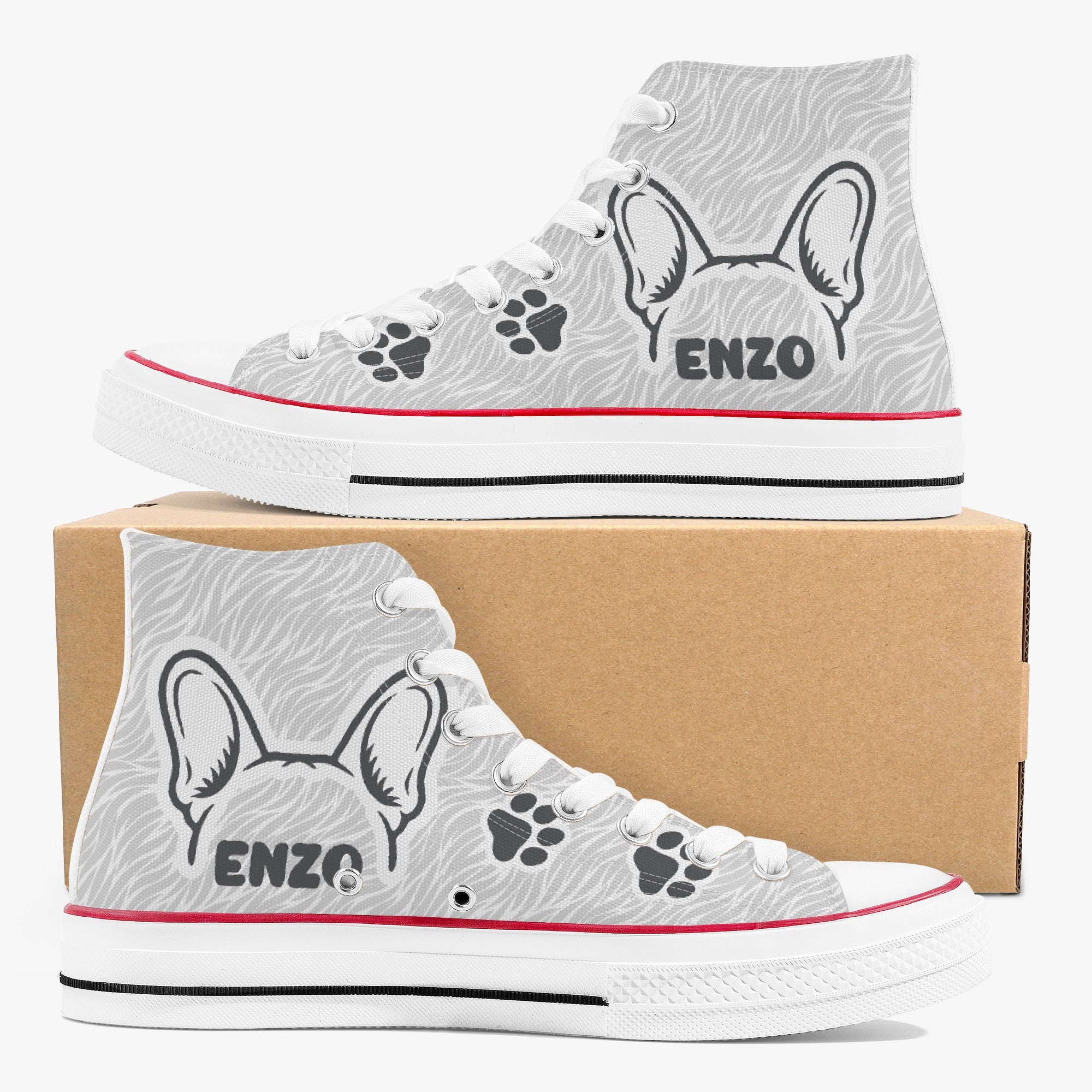 Moose - Stylish Personalized High-top Canvas Shoes Frenchie Themed Wear