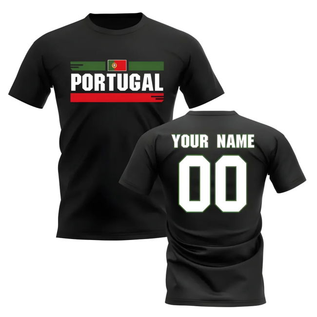Personalised Portugal Fan Football T-Shirt (Black) Netherlands