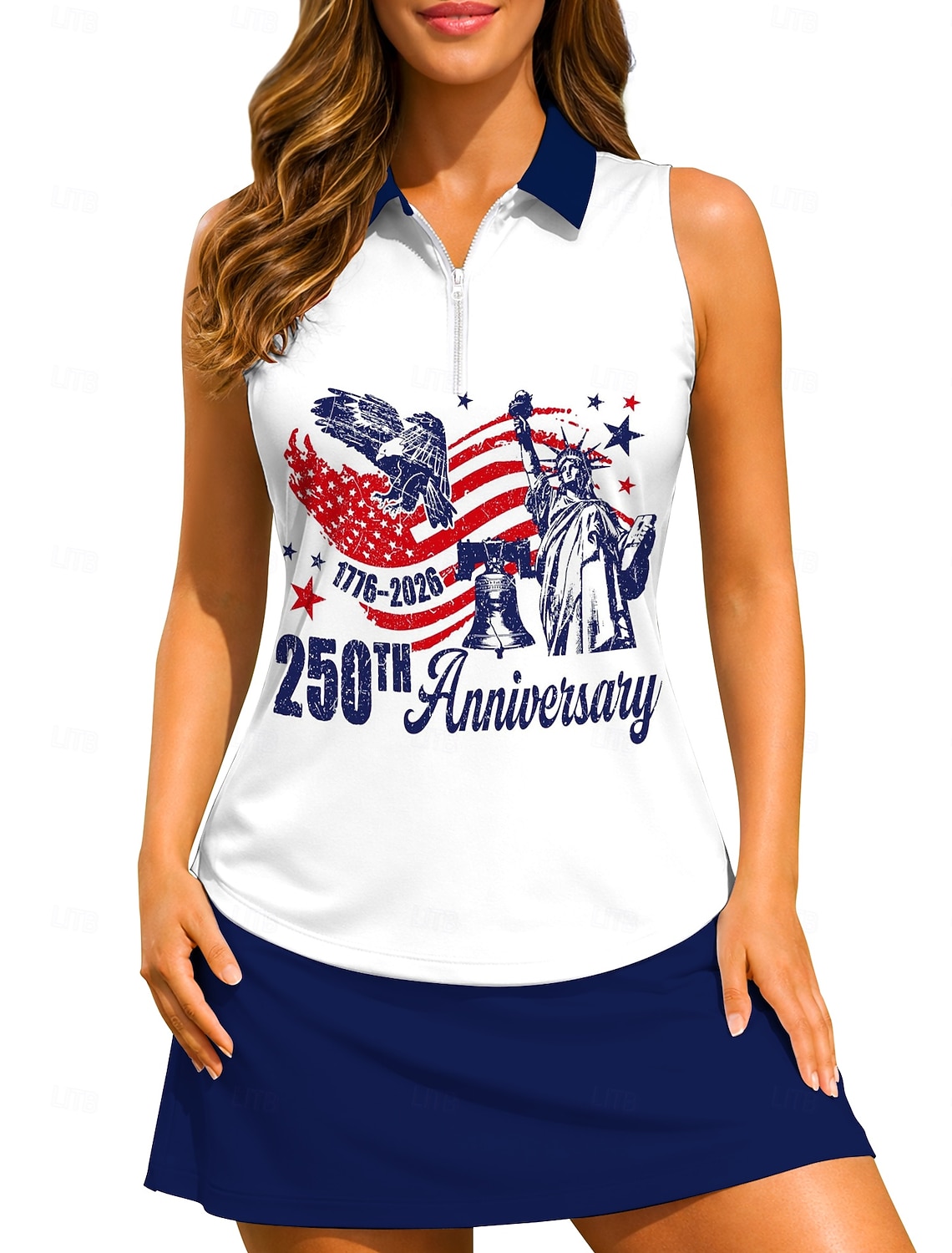 America's 250th Anniversary Independence Day Women's National Flag Sport Shirt Golf Polo Shirt Tennis Shirt Tennis Tee Sleeveless Zipper Floral UPF50+ UV Resistant High Elasticity Moisture Wicking