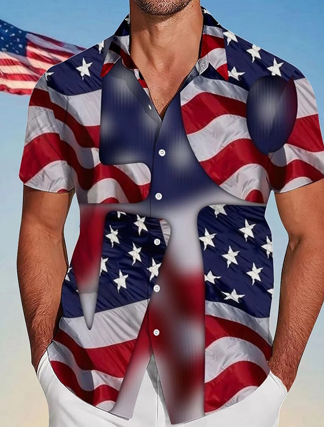 Independence Day Men's American US Flag Patriotic Fourth of July Shirt Summer Shirt Button Up Shirt Short Sleeve Fashion Casual Outdoor Holiday Summer Spring Turndown 3D