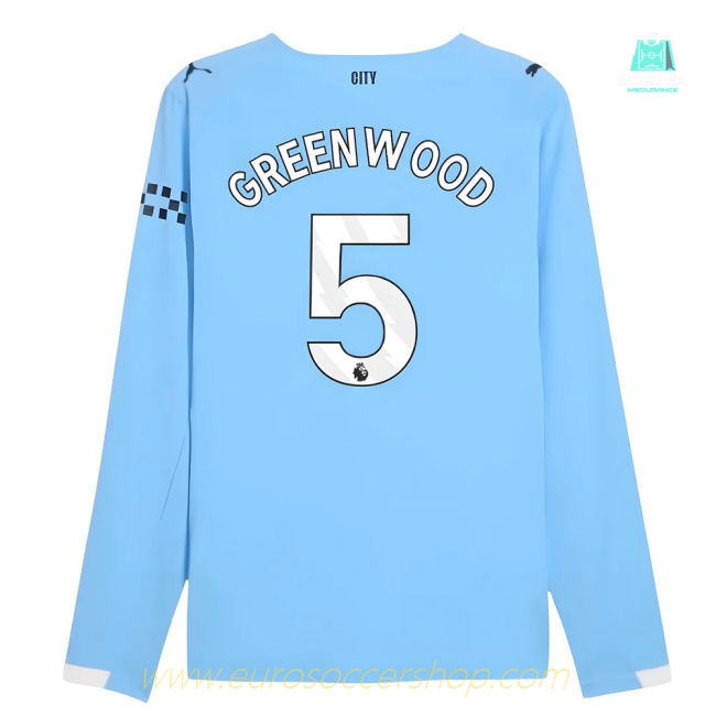 2025-2026 Man City Authentic Long Sleeve Home Shirt (Greenwood 5)