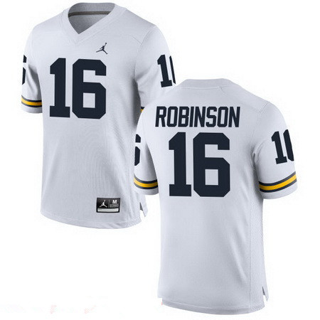 Men's Michigan UM White 2024 authentic Denard Robinson #16 durabl