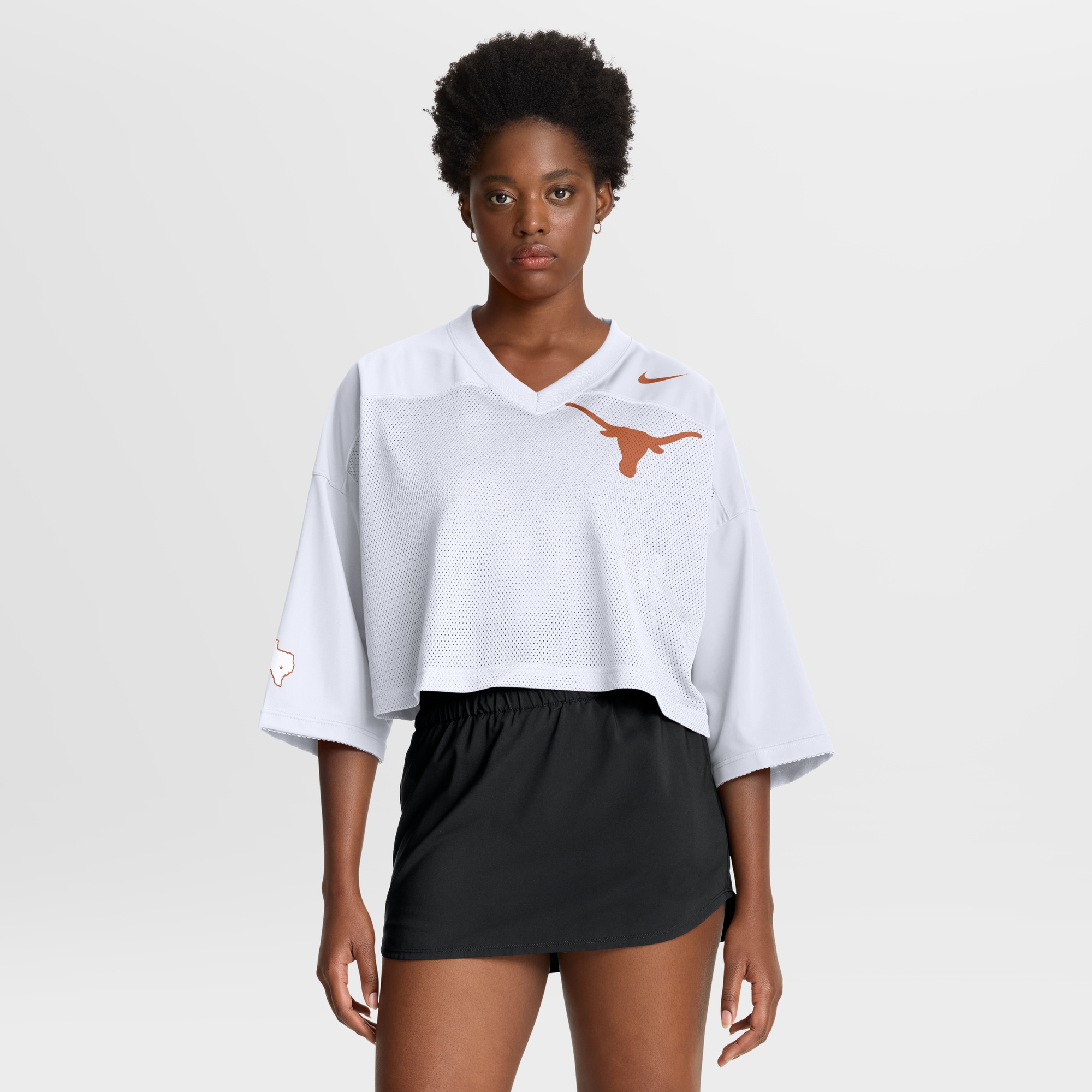 [NJP] Youth Texas Longhorns Women's Cropped Mesh Dri-FIT Fashion Jersey - White