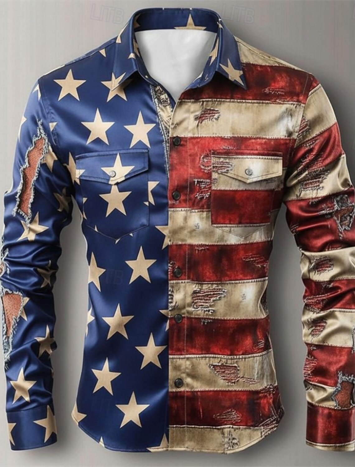 Men's Hellfire Flames American US Flag Eagle Shirt Button Up Shirt Long Sleeve Vintage Retro Outdoor Casual Holiday Spring Fall Turndown 3D Print Collared Shirts Khaki