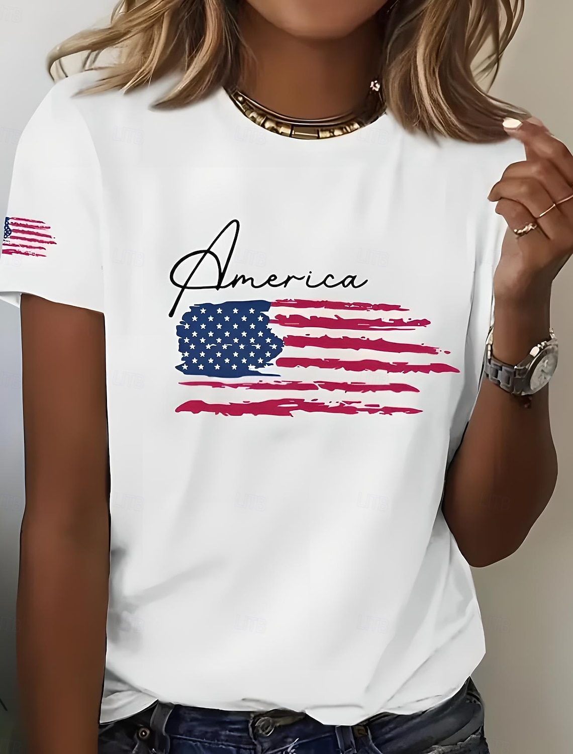 American Independence Day Women's T Shirt Print Graphic American Flag Vintage Fashion Casual Short Sleeve Crew Neck Regular Tops Casual Daily Weekend Red / Blue Summer Spring