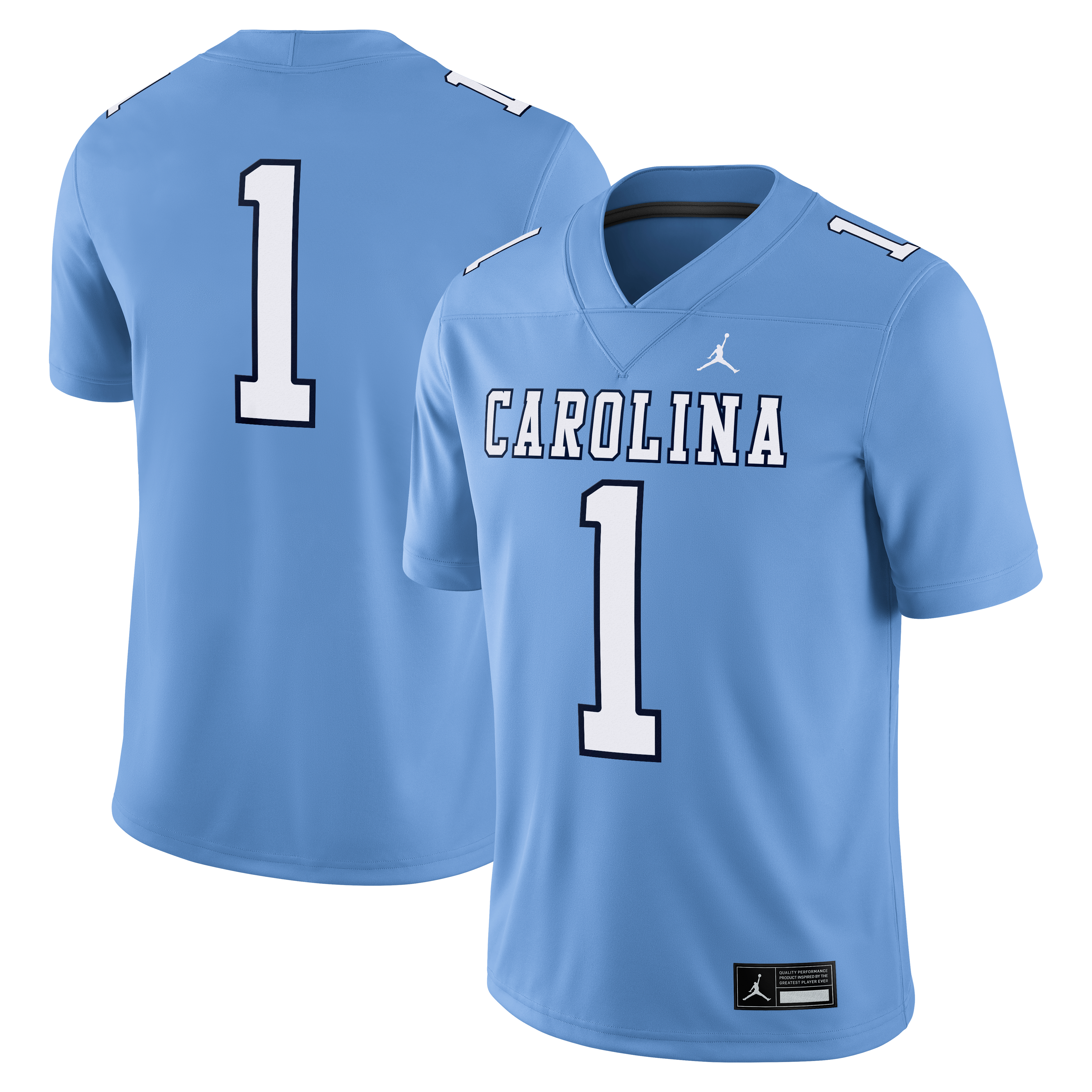 Men's Jordan Brand #1 Carolina Blue North Carolina Tar Heels Alternate Game Football Jersey