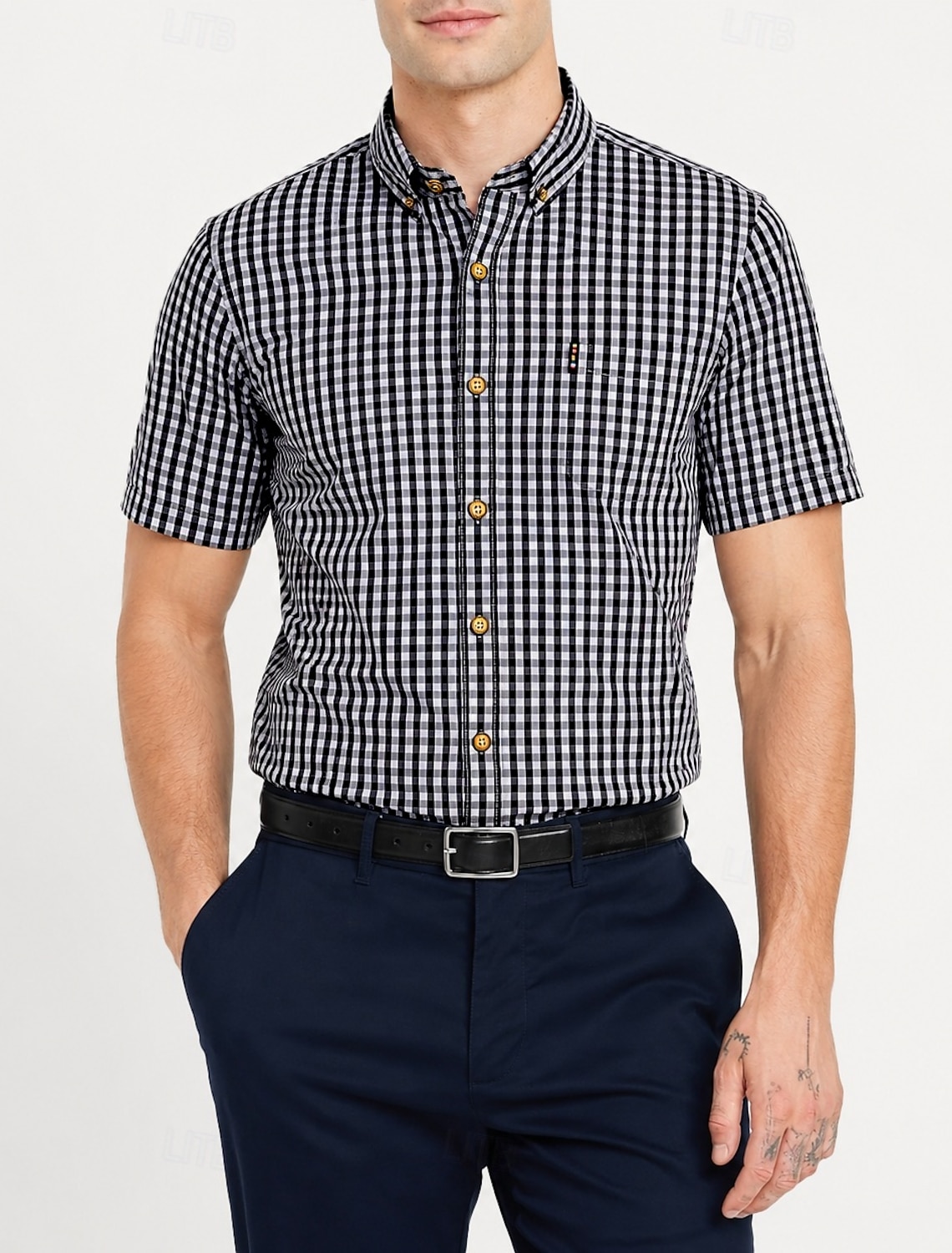 Men's Shirt Dress Shirt Button Down Shirt Plaid Casual Daily Blue Black Red Navy Blue Short Sleeve Turndown Summer Clothing Apparel Classic