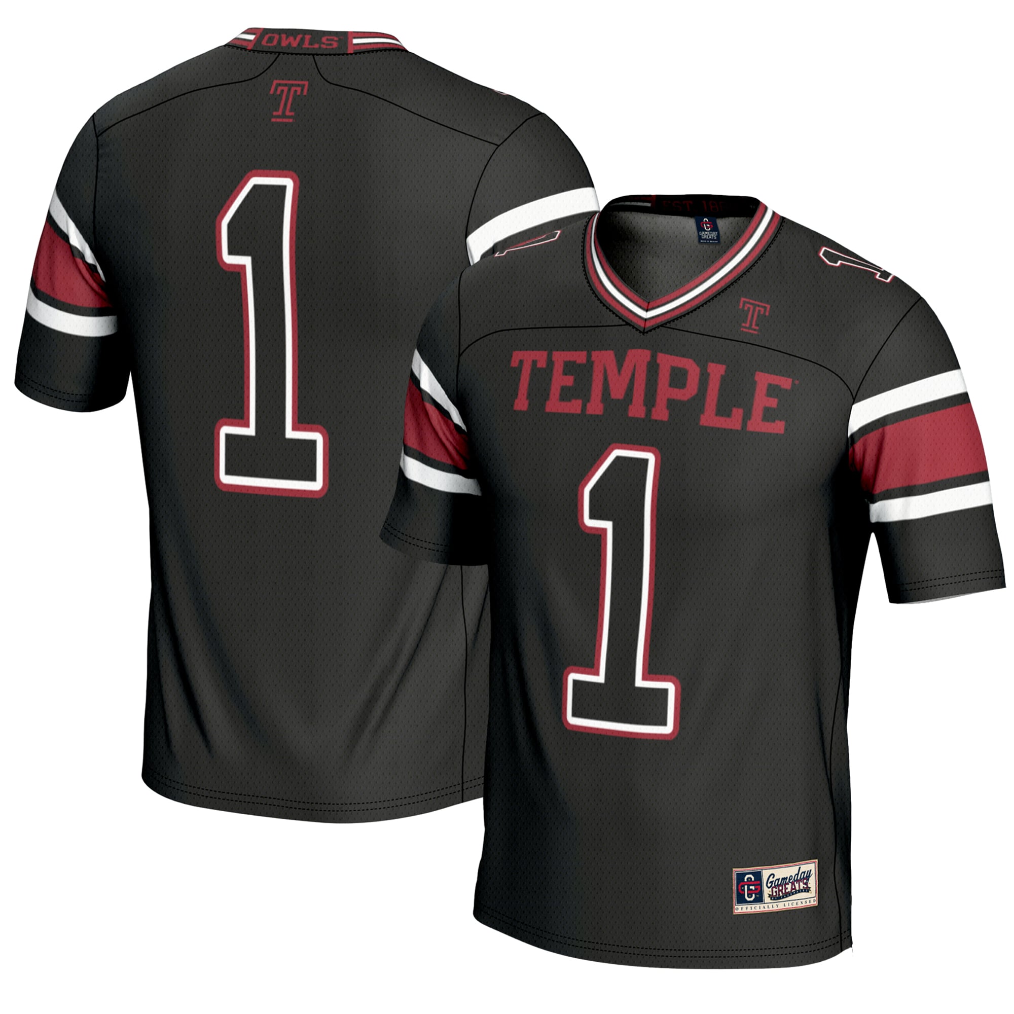 Men's #1 Black Temple Owls Endzone Football Jersey