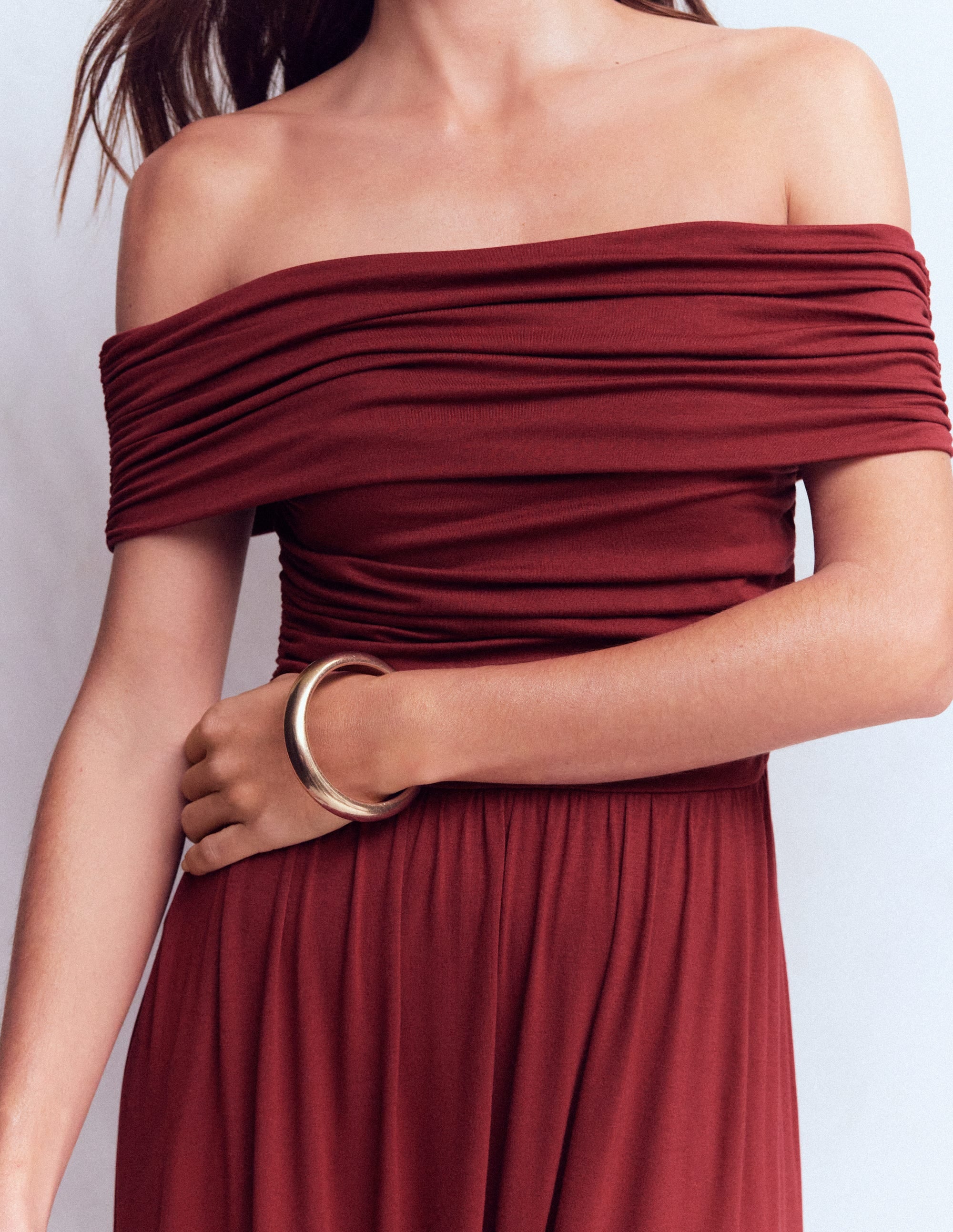 Ruched Bardot Jersey Dress