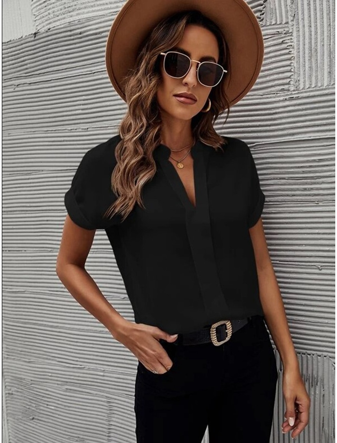Women's Plus Size Shirt Blouse Elegant Fashion Basic Plain Regular Tops Short Sleeve V Neck Regular Fit Casual