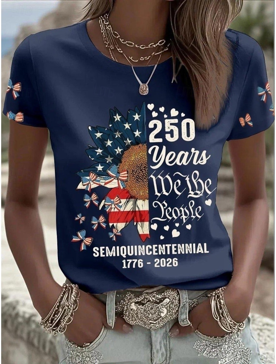 American Independence Day Women's T Shirt Print Graphic American Flag Vintage Stylish Classic Short Sleeve Crew Neck Round Neck Long Tops Daily Weekend Blue White-Blue Black Summer Spring Fall