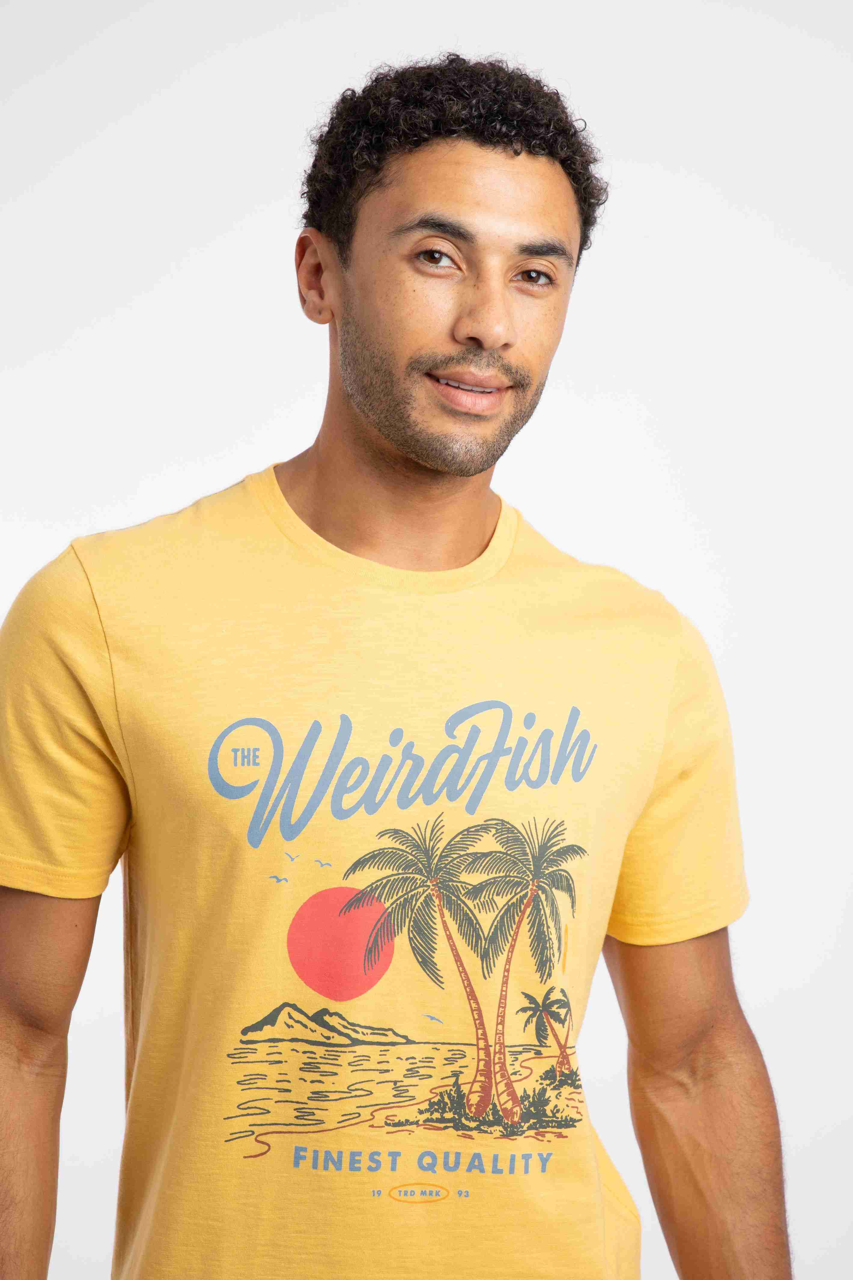 Palm Island Front Print Graphic T-Shirt Lemon Yellow