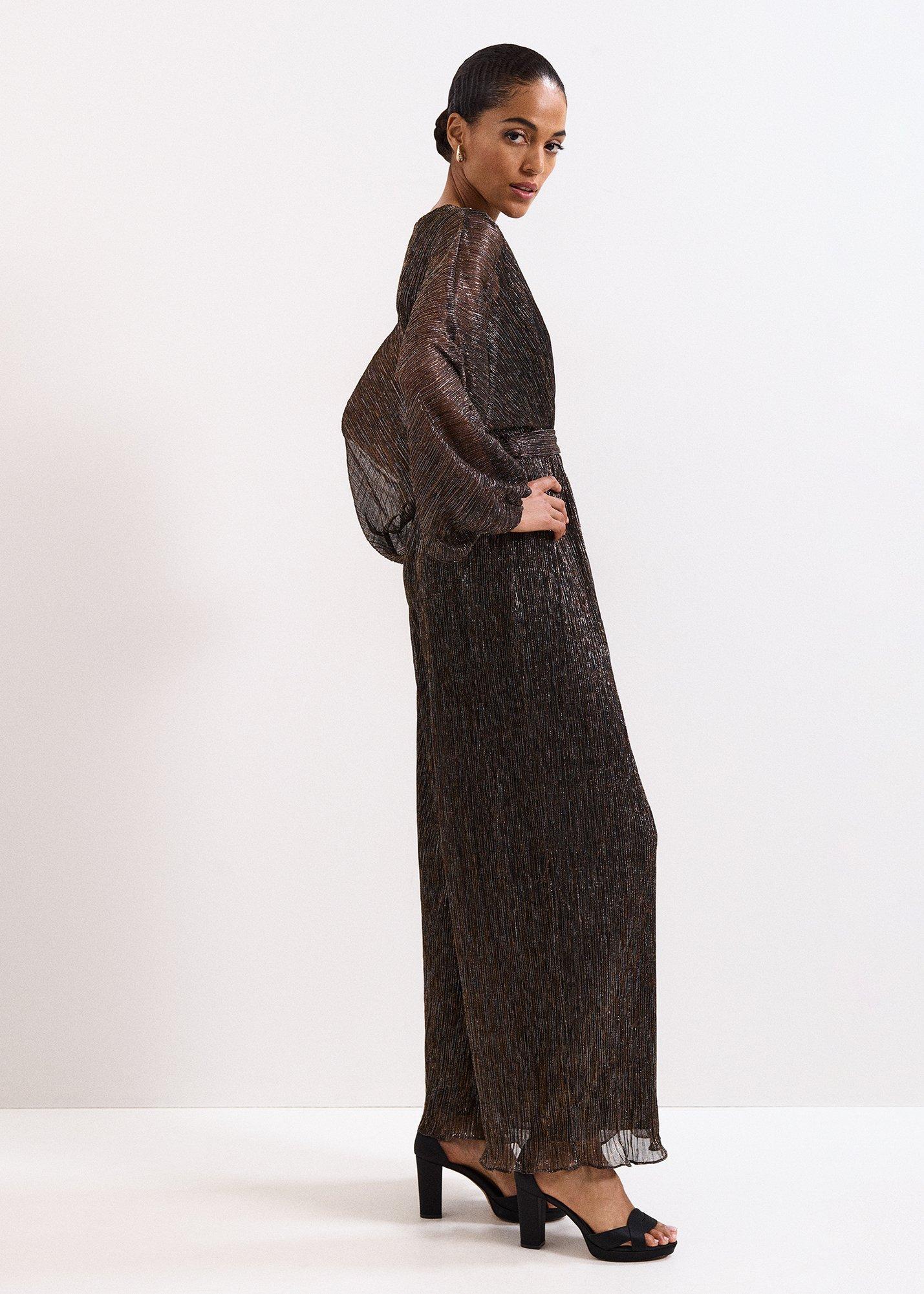 Rachel Plisse Gold Metallic Jumpsuit