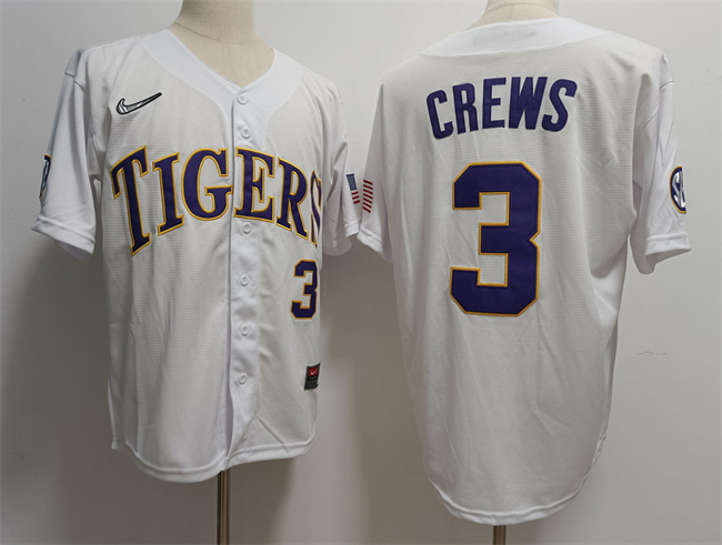 official Men's LSU LA Tigers None #3 White 2024 Football Jersey