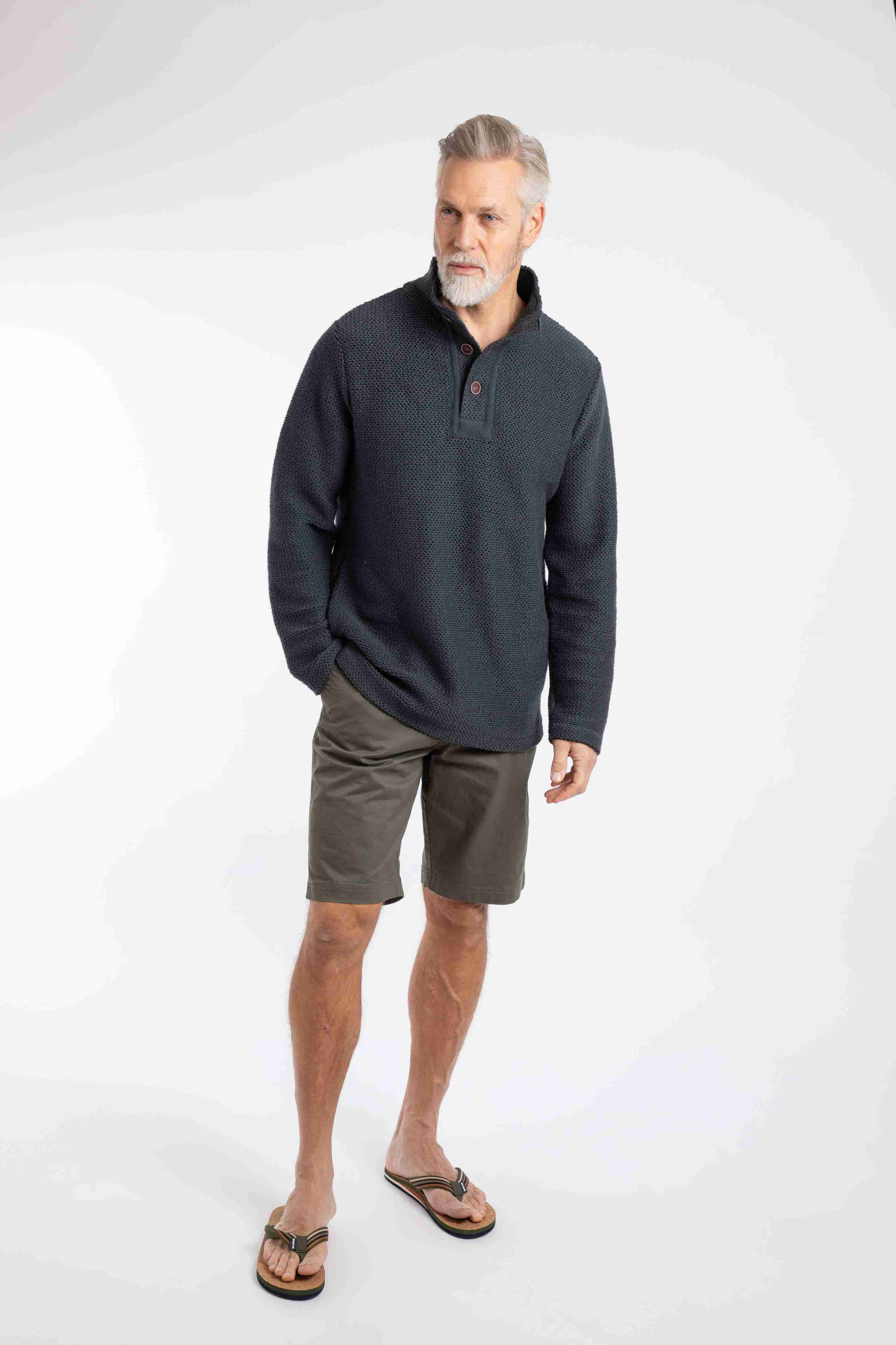 Sandon Button Neck Macaroni Sweatshirt Navy
