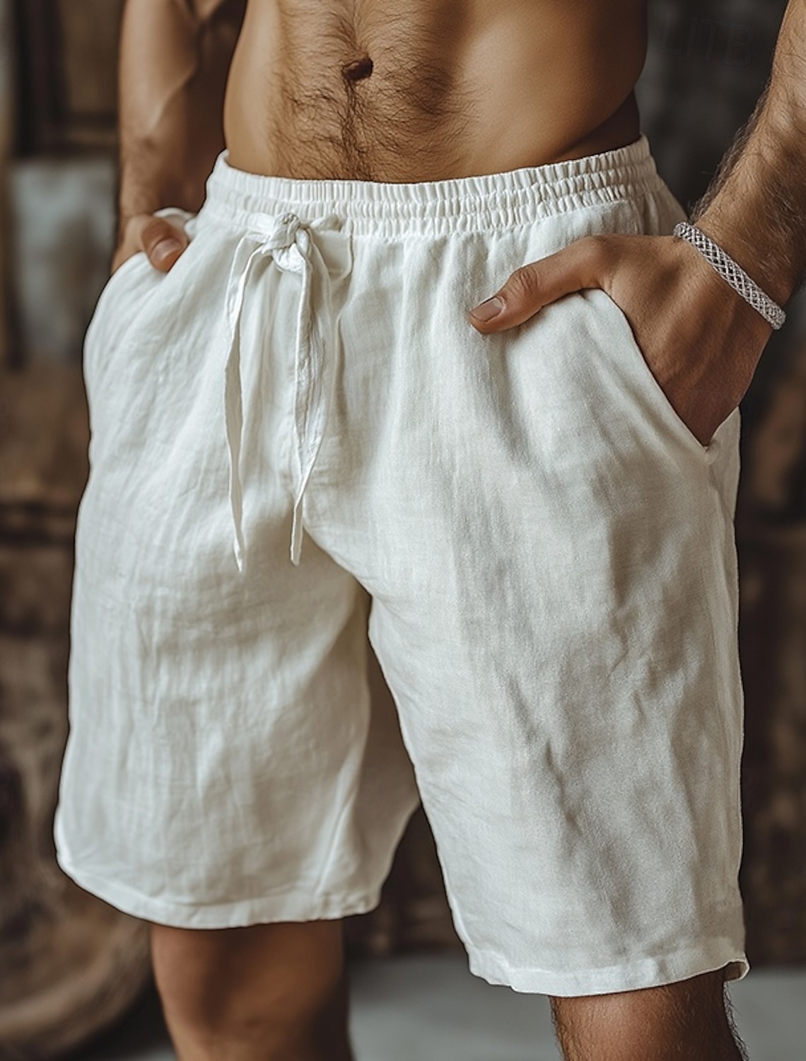 Men's Shorts Summer Beach Baggy Drawstring Elastic Waist Straight Leg