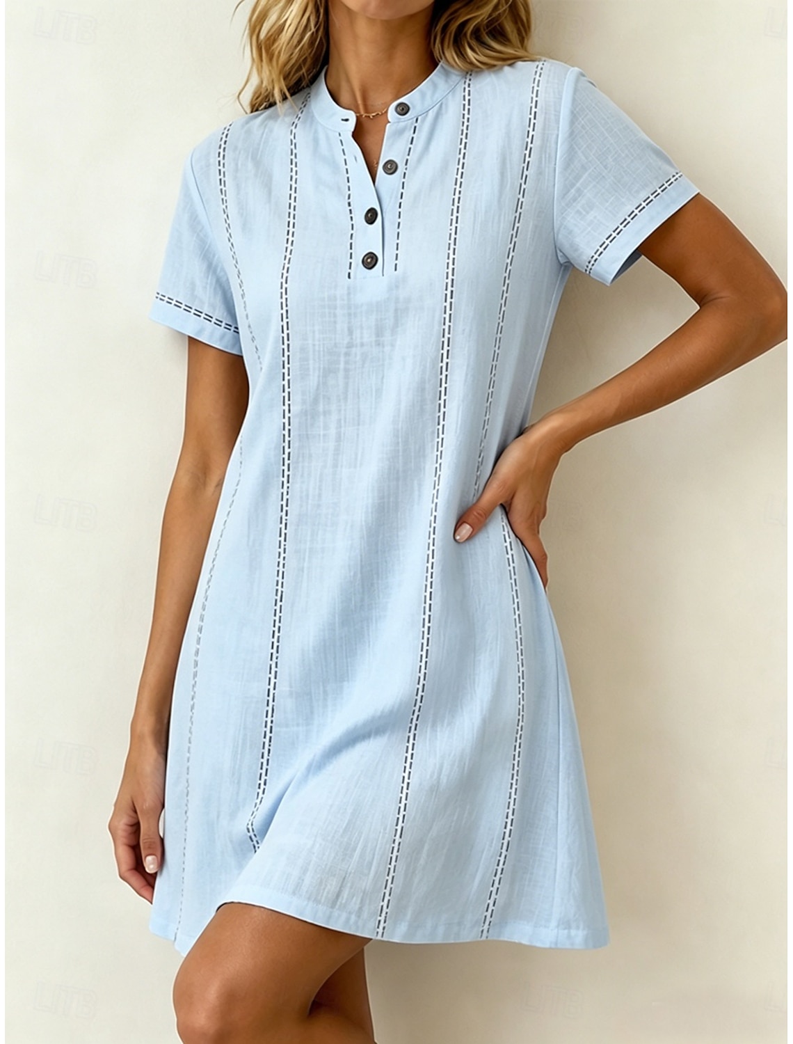 Women's Mini Dress Shirt Dress White Dress Casual Dress Elegant Fashion Modern Outdoor Vacation Going out Regular Fit Striped Short Sleeve V Neck White Pink Sky Blue Apricot Summer Spring
