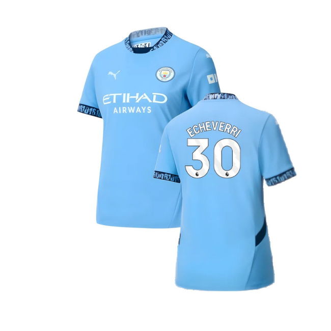 Man City 2024-20 Home Football Shirt with Echeverri Printing M Women S