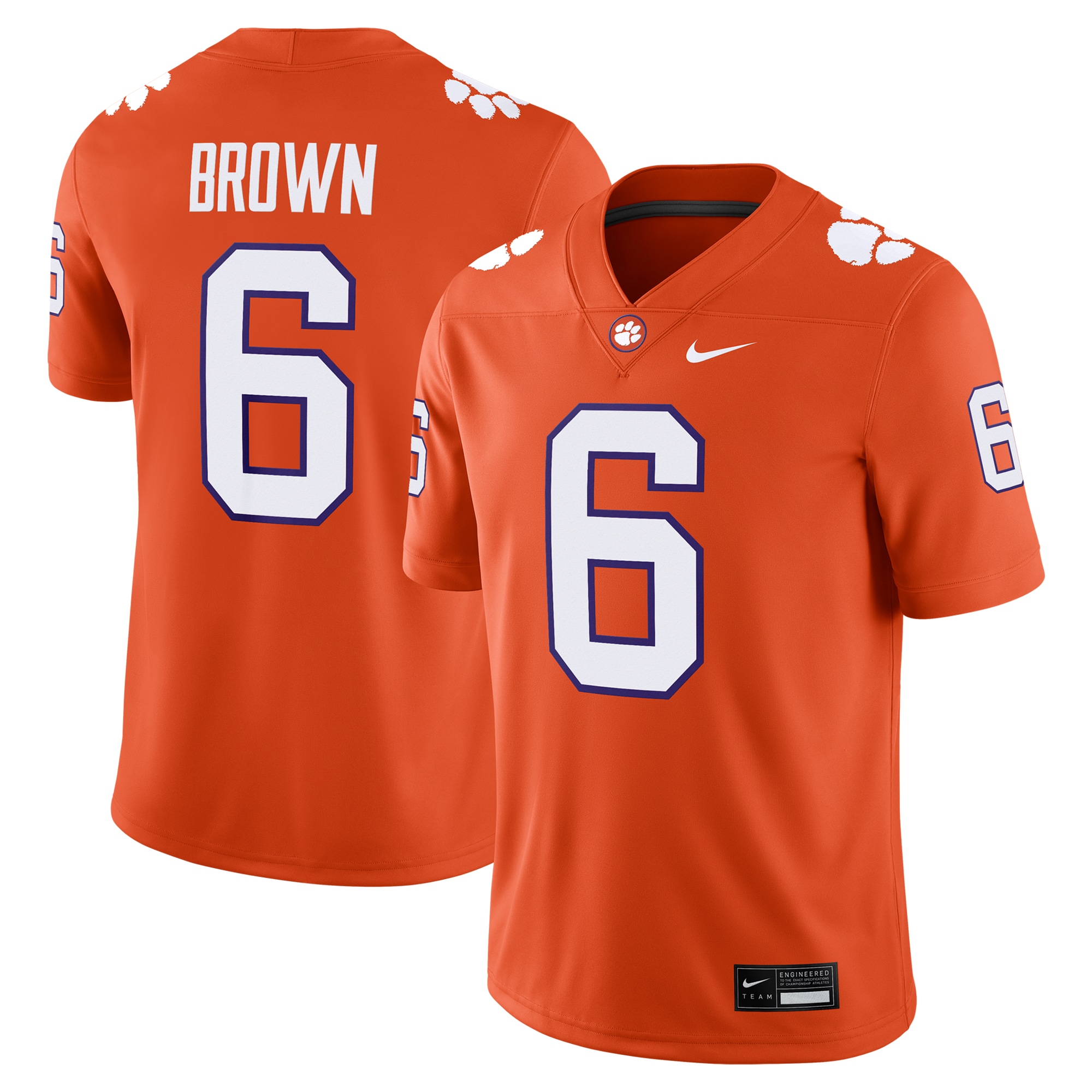 [NJP] Tyler Brown Clemson Tigers NIL Football Game Jersey - Orange