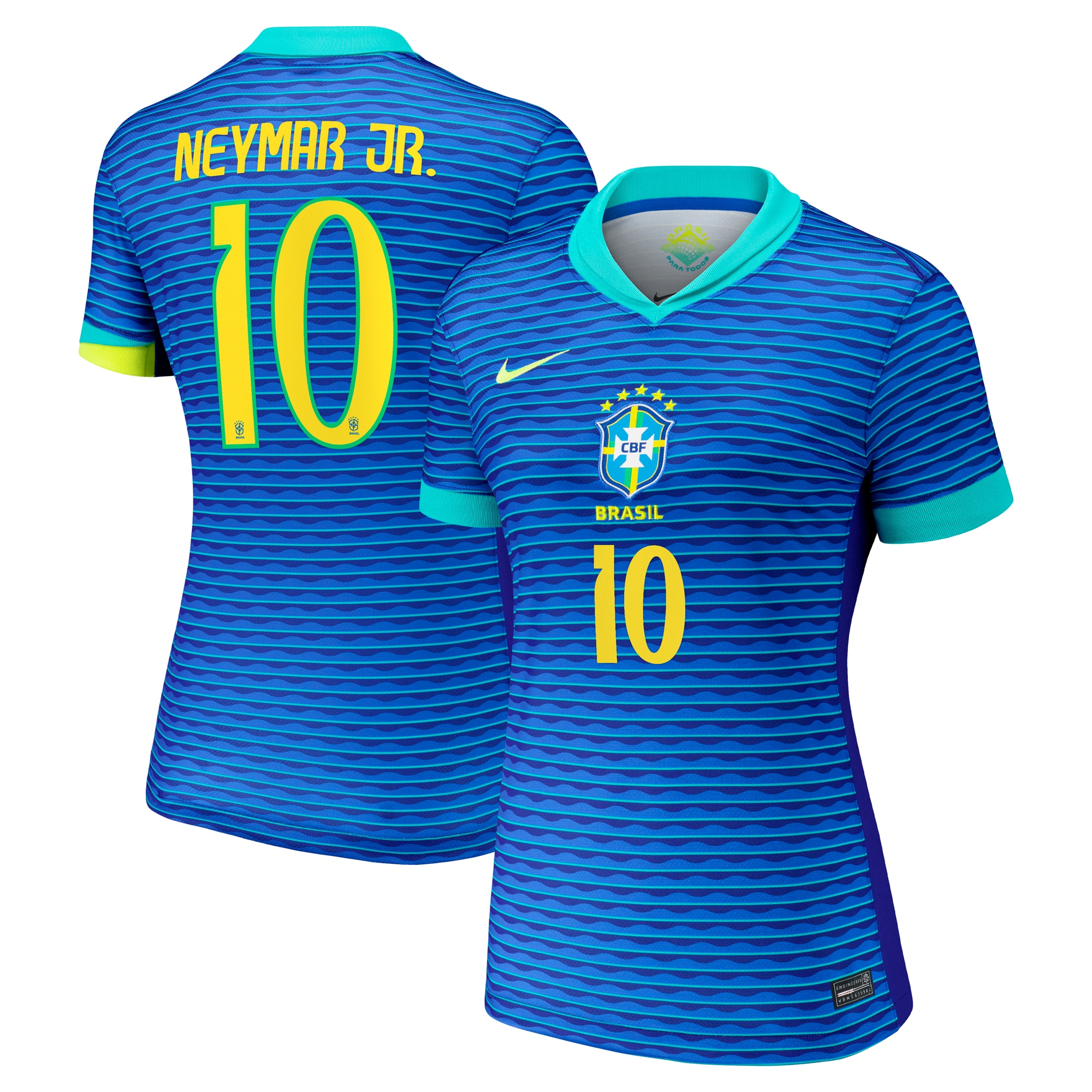 [LK] Neymar Jr. #10 Brazil National Team Women's 2024 Away Stadium Replica Player Jersey - Blue