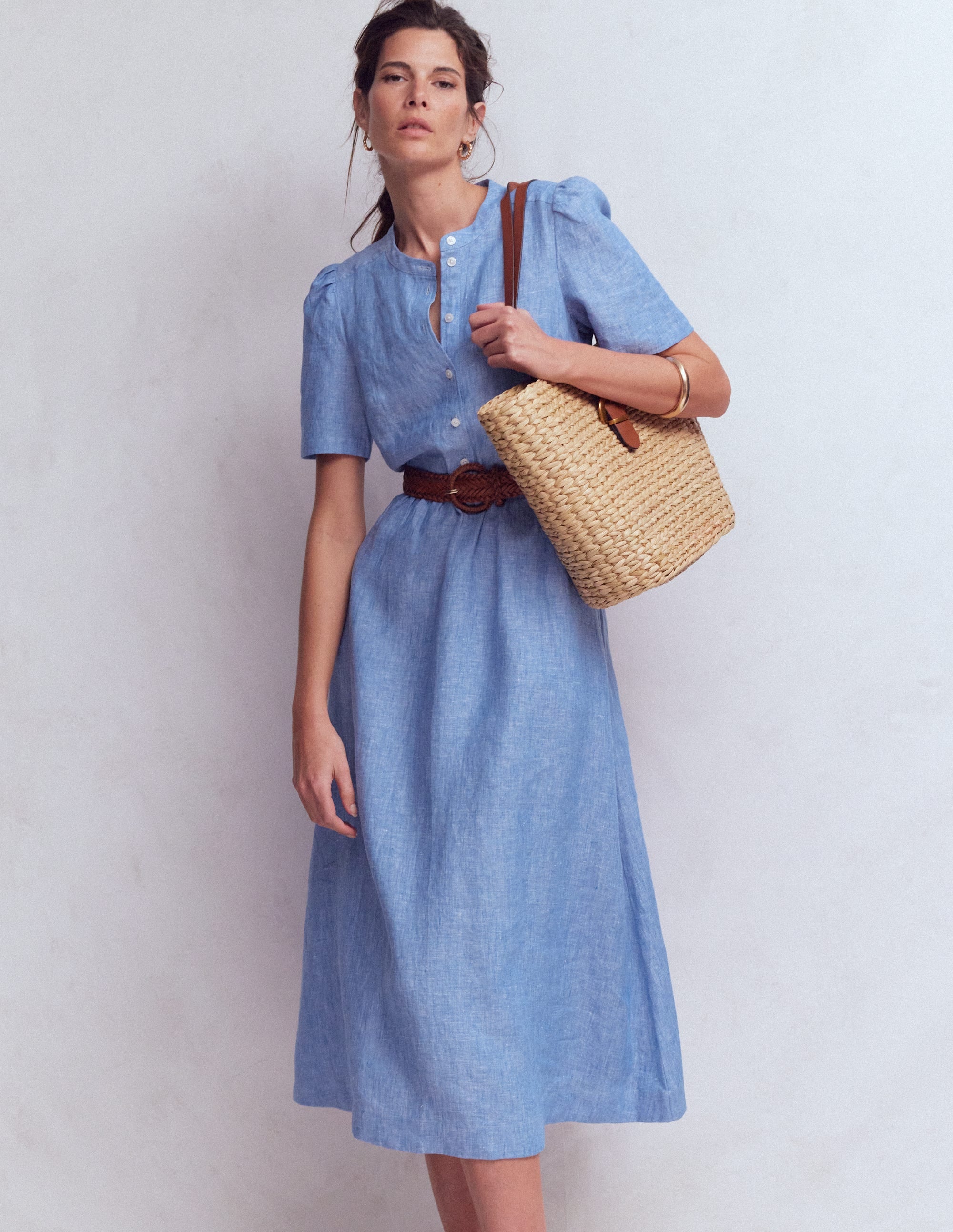 Ivy Placket Linen Midi Dress