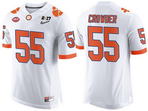 comfortable Men's Clemson Tigs Tyrone Crowder #55 White 2017 Football