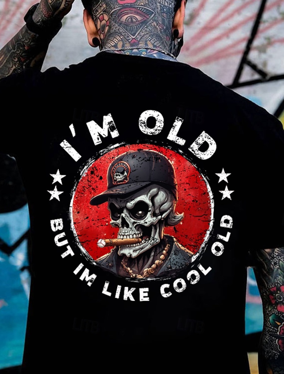 Mens Graphic T-Shirt: 'I'm Old But I'm Like Cool Old' Skull Design Cool Aging Lifestyle Tee