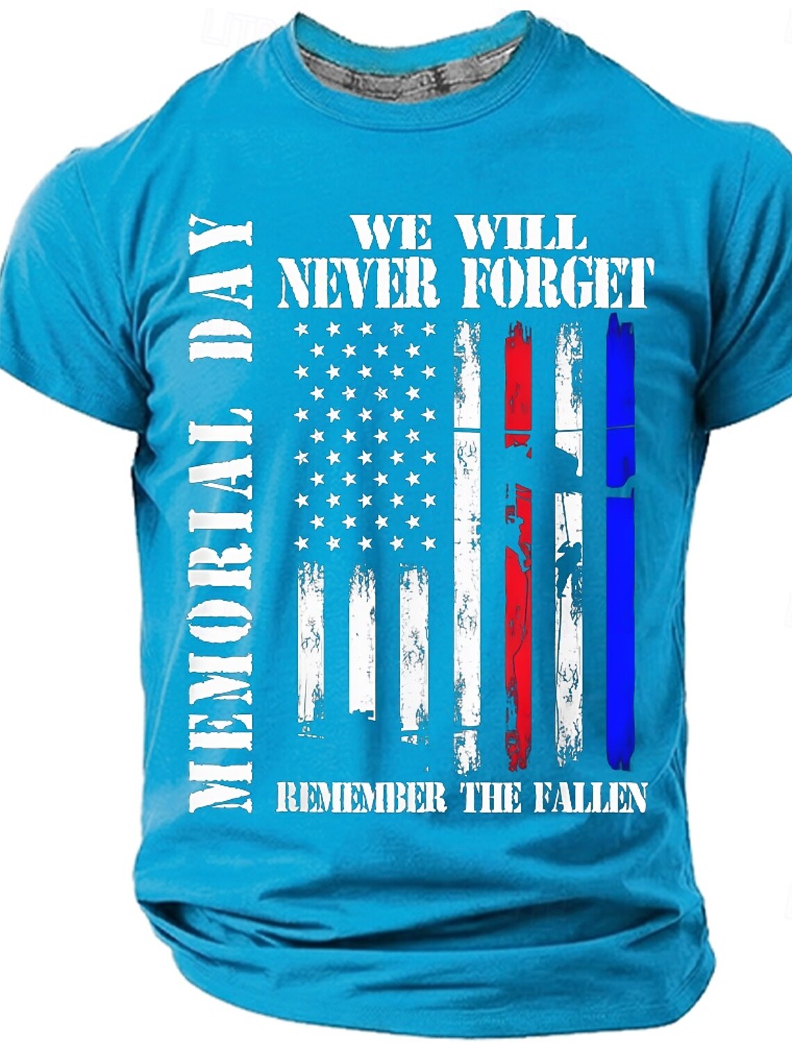 Memorial Day We Will Never Forget Remember The Fallen Men's American Flag Veteran Silhouette Patriotic Graphic T Shirt Distressed Vintage Short Sleeve Casual Tee Designer Clothing Apparel S M L XL XXL