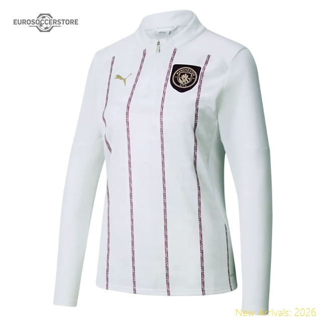 Official 2024-2025 Man City Prematch Half Zip Top White