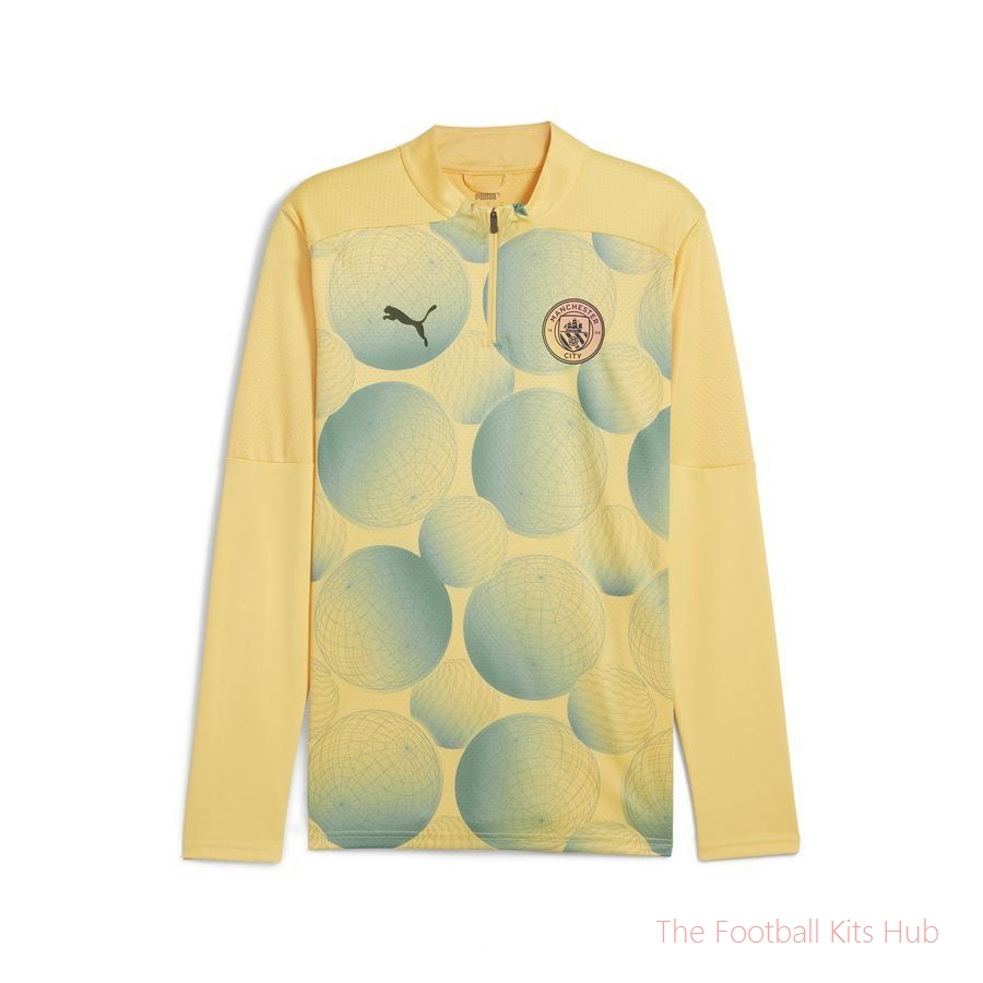 Manchester City Training Shirt Pre Match 1/4 Zip - Flaxen/Bold Blue