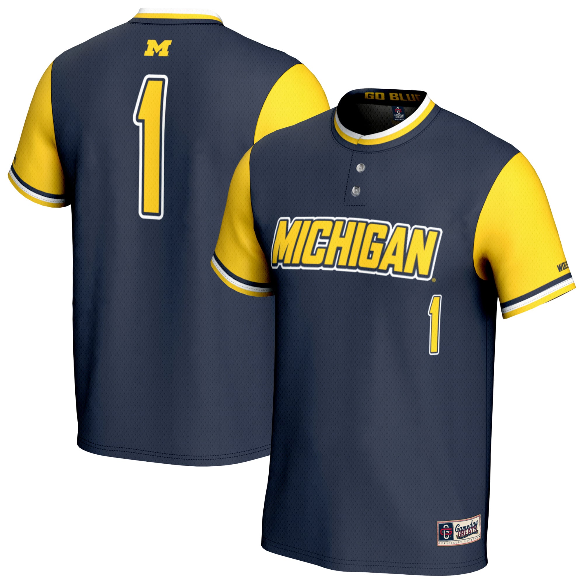 Michigan Wolverines GameDay Greats Unisex Lightweight Collegiate Softball Fashion Jersey - Navy
