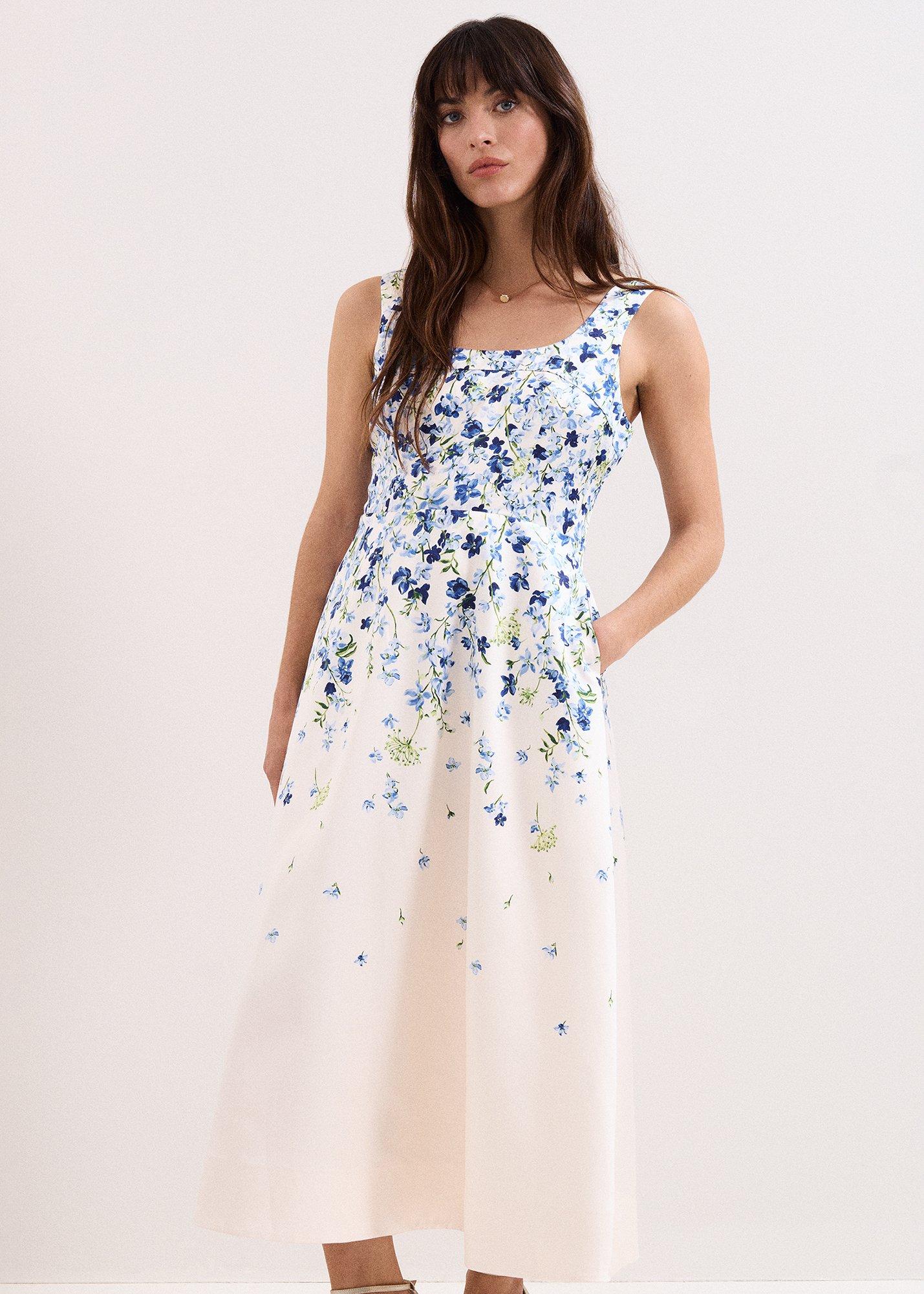 Orla Cream Satin Floral Midi Dress