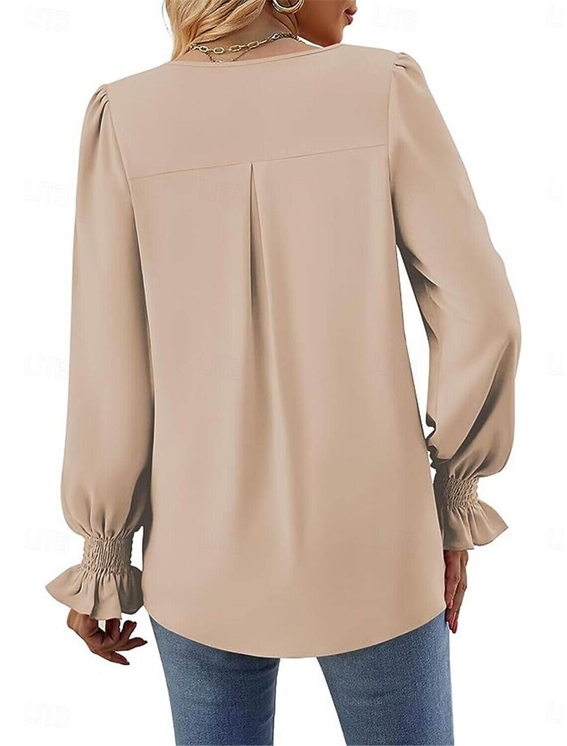 Women's Shirt Blouse Basic Casual Solid Color Regular Tops Long Sleeve V Neck Regular Fit Daily Fall Winter