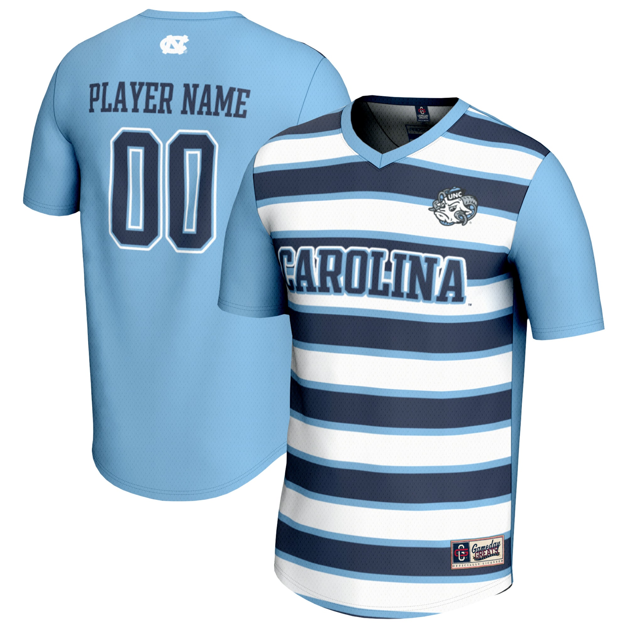 [NJP] North Carolina Tar Heels GameDay Greats Youth NIL Pick-A-Player Collegiate Women's Soccer Lightweight Fashion Jersey - Carolina Blue/Navy