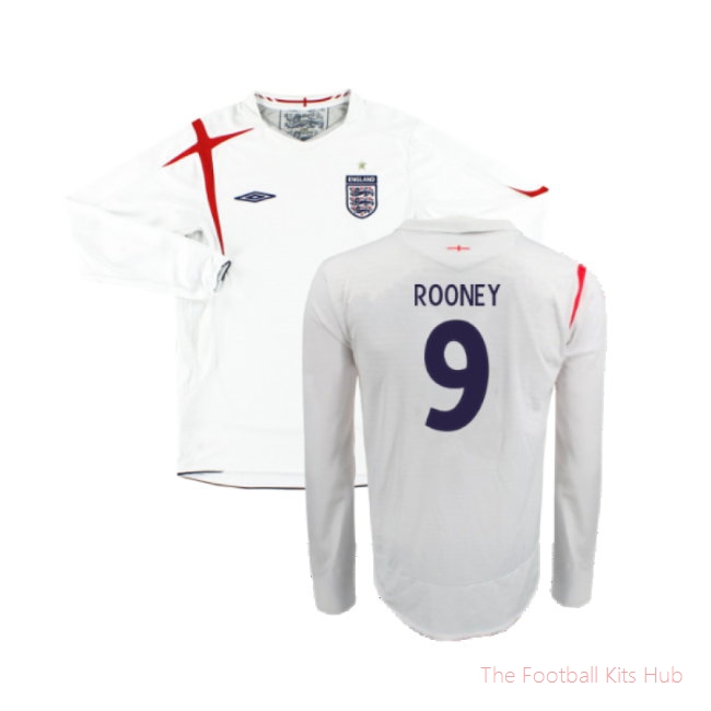 England 2005-07 Home Long Sleeve Shirt (XL) (Very Good) (ROONEY 9)