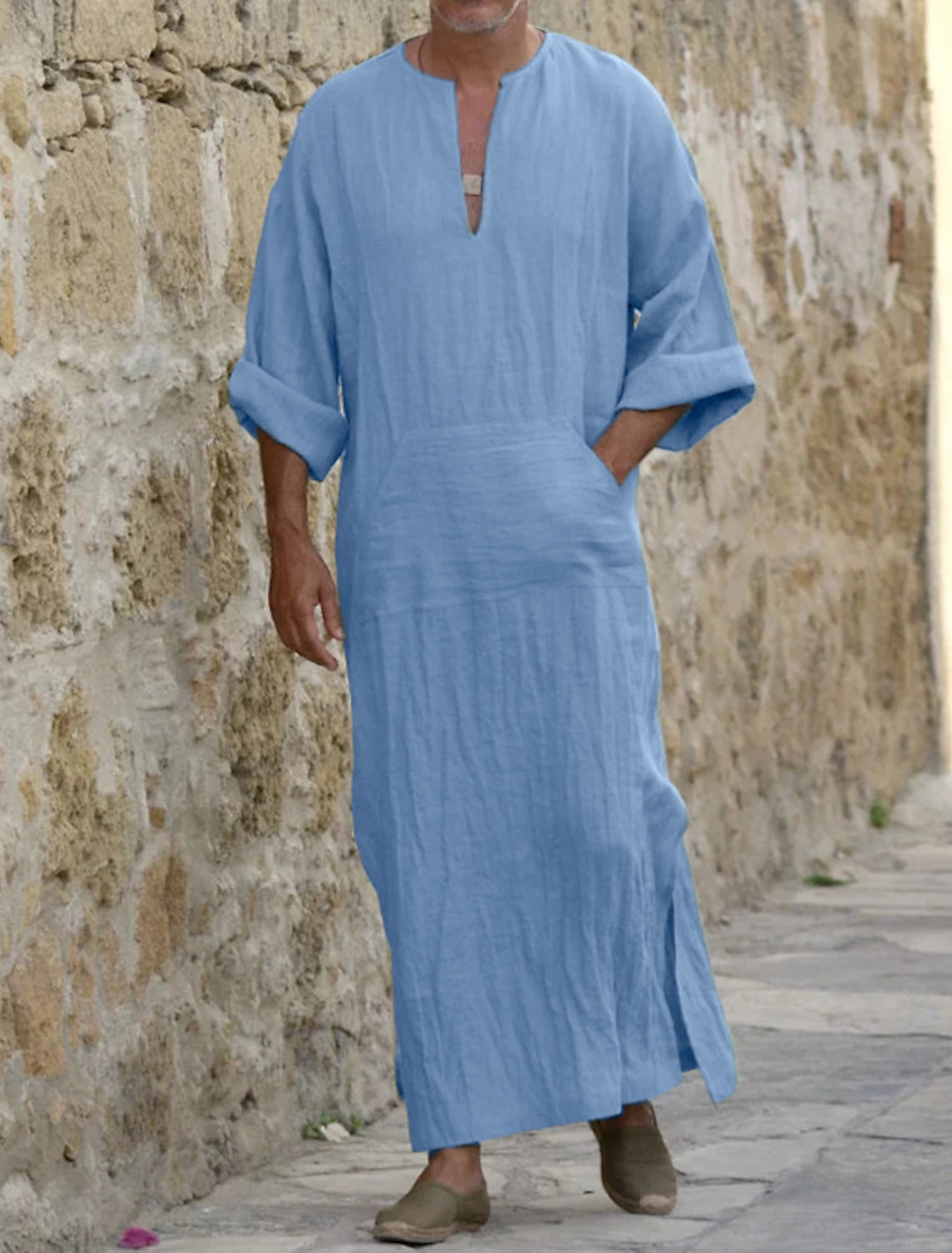 Men's Shirt Thobe Djellaba Summer Tunic Shirts Qamis Black / Gray