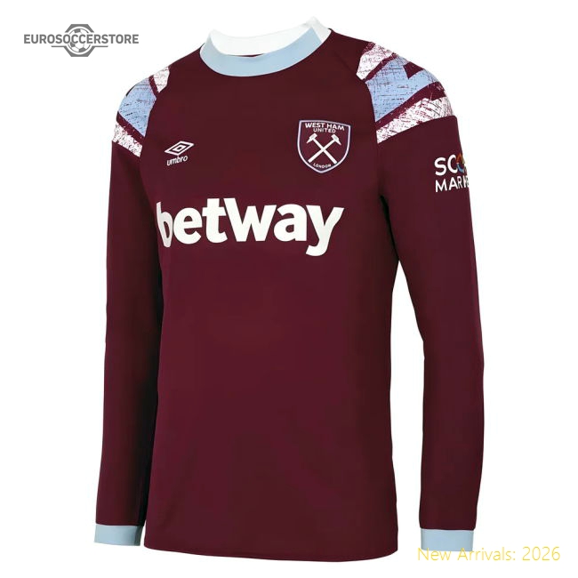 2022-2023 West Ham Long Sleeve Home Shirt - Premium Quality