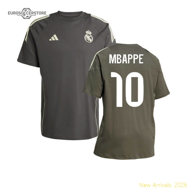 2025-2026 Real Madrid Training Tee (Utility Grey) (Mbappe 10)