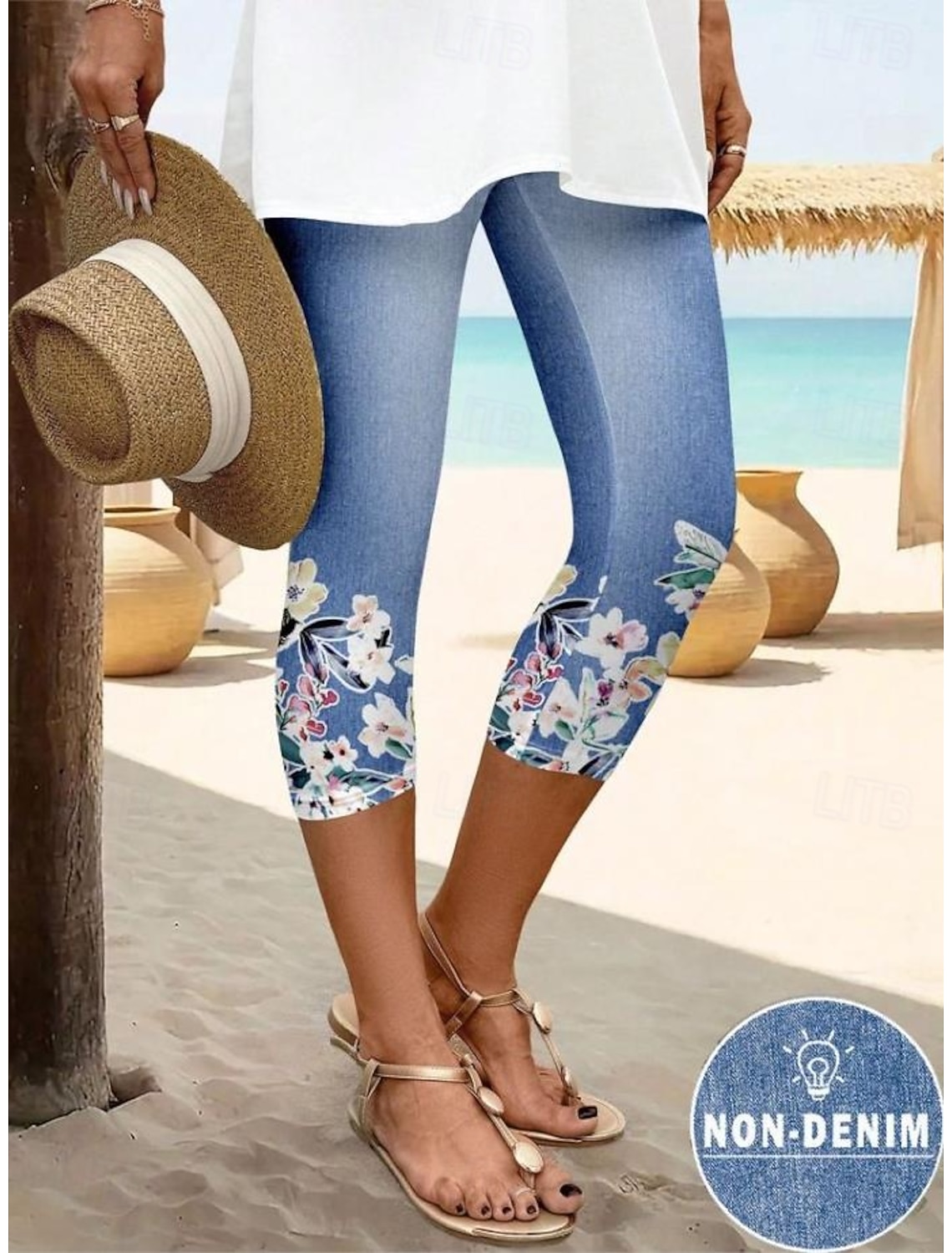 Women's Leggings Capri Pants High Elasticity Fashion Streetwear Full Length Mid Waist Floral Printing Thermal Warm Breathable Soft Outdoor Daily Beach Buff Black Blue Sky Blue Summer Spring
