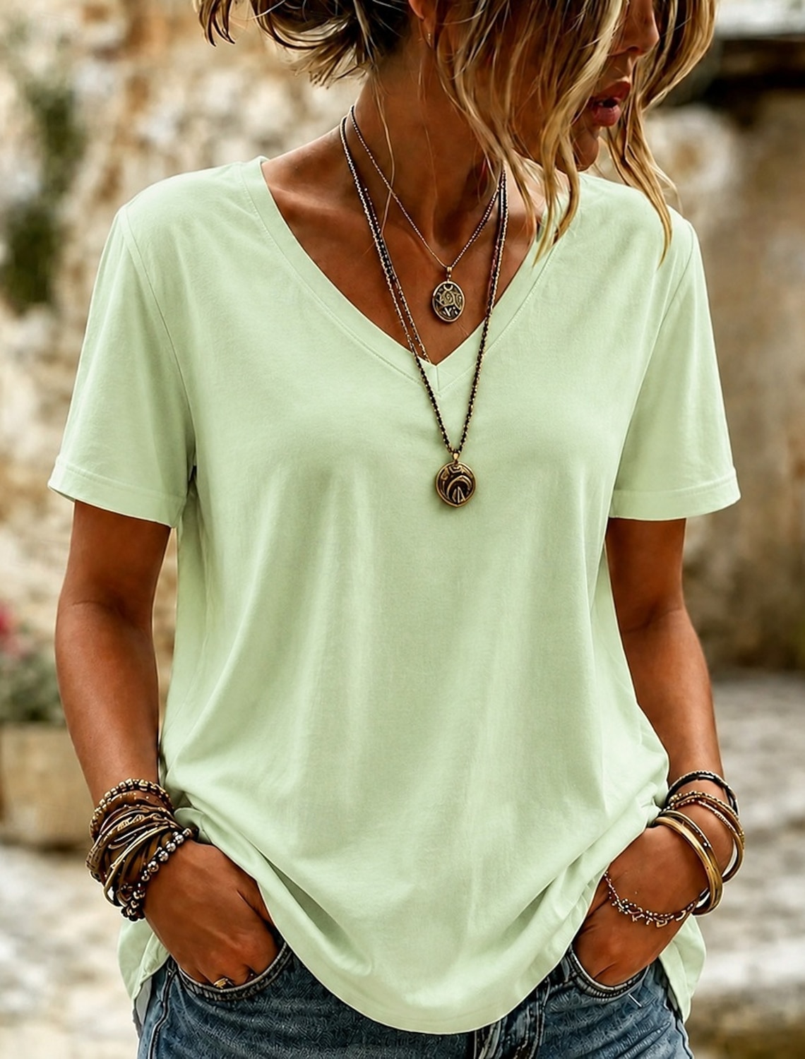 Women's 100% Cotton T-Shirts - Quality Heavy Long Sleeve Crew Neck Tee