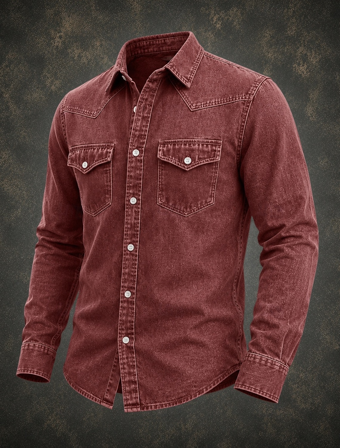 SoftFade™ Men Shirt Cargo Shirt Acid Wash Shirt Garment Dyed Black Burgundy Green Light Blue Long Sleeve Plain Shirt Collar Casual Daily Front Pocket Clothing Apparel Elegant Fashion Casual