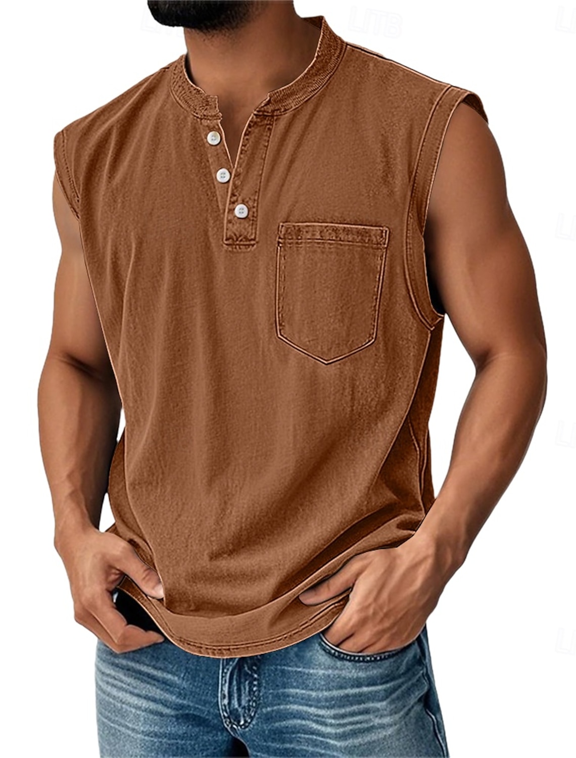 Men's Vintage Tank Top 100% Cotton Acid Wash Vest Top Undershirt Sleeveless Shirt Sleeveless Henley Summer Plain Fashion Designer Basic Pocket Buttons Vacation Street Black Top Tee for Men