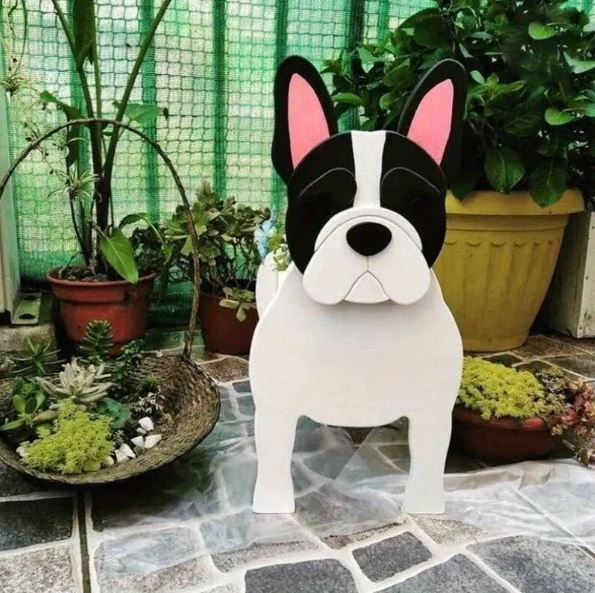 Frenchie Shaped Wooden Plant Pot Whimsical Garden Decor
