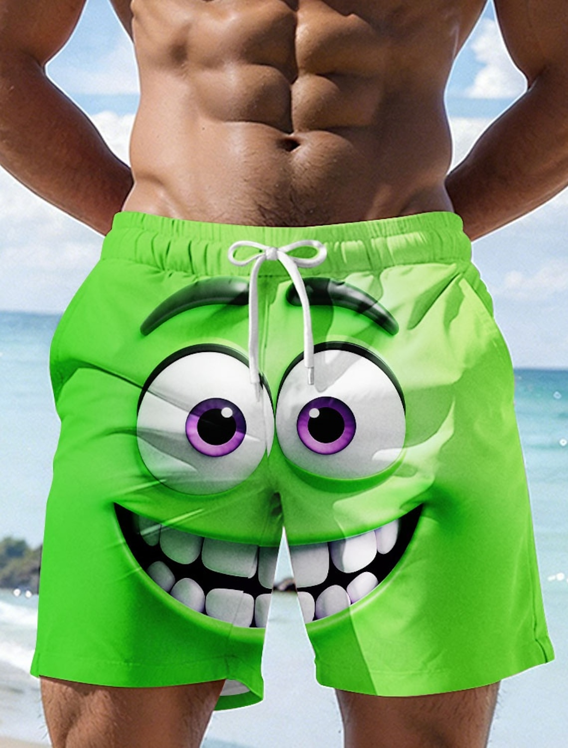 Men's Optical Illusion 3D Cartoon Smile Face Swim Trunks Shorts Board