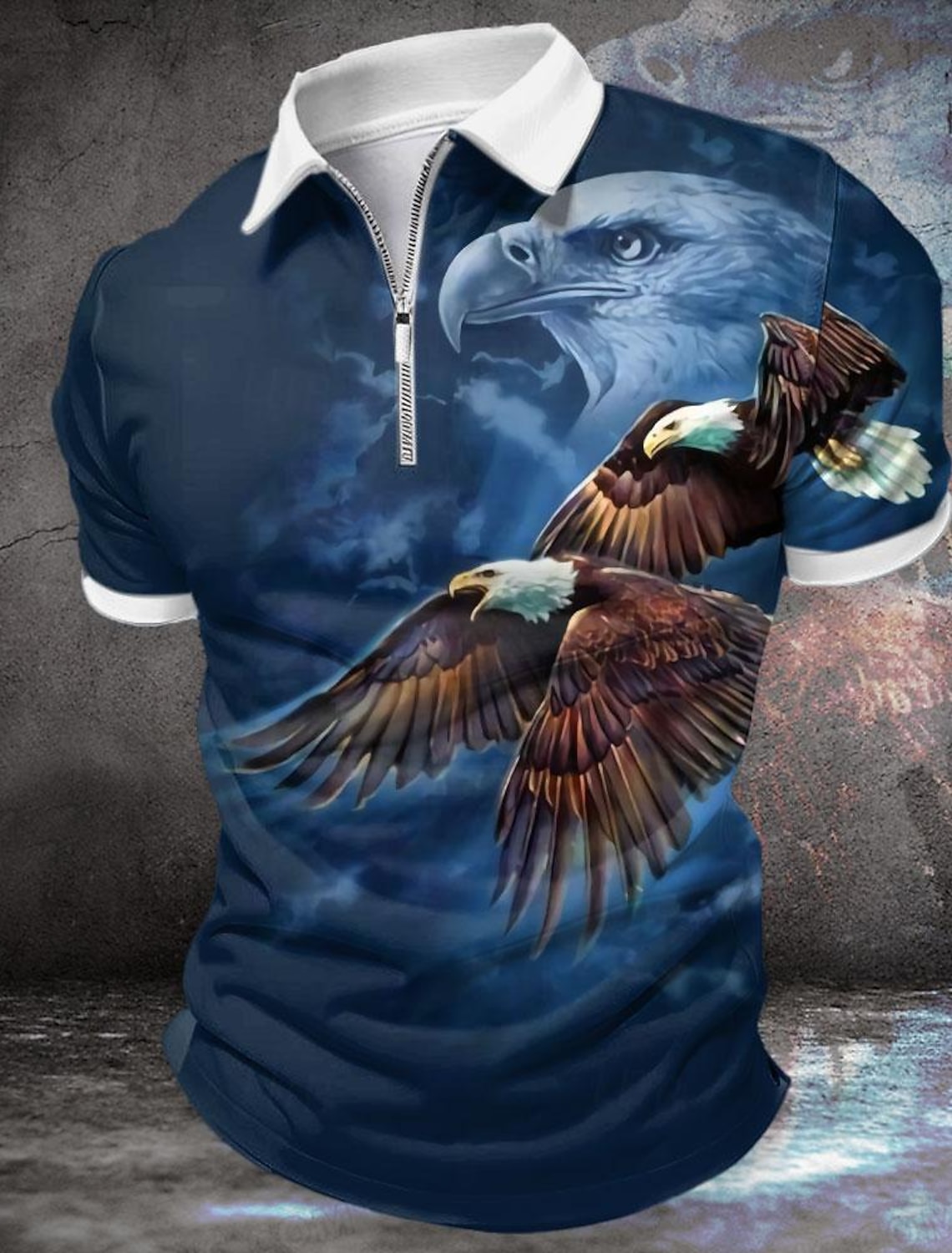 Men's Zip Polo Shirts Golf Shirt Short Sleeve Polo Shirts Collared Shirts Casual Funny Streetwear Vacation Wear Party Outfits 3D Print Quarter Zip Polo Spring & Summer Blue