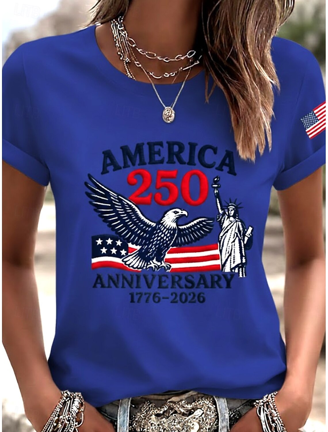 American Independence Day Women's T Shirt Print Graphic Independence Day Vintage Stylish Classic Short Sleeve Crew Neck Regular Tops Daily Blue Black White Pink Red Summer Spring
