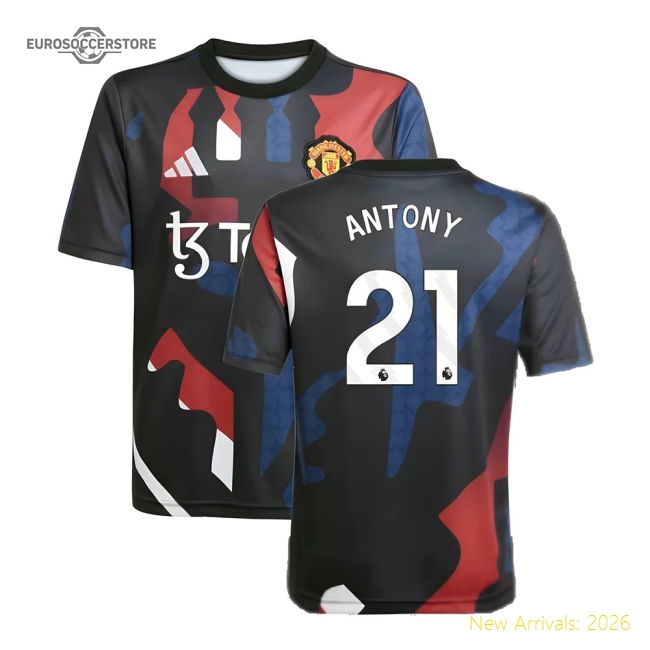 2024-2025 Man Utd Pre-Match Jersey (Black) - Kids (Antony 21)